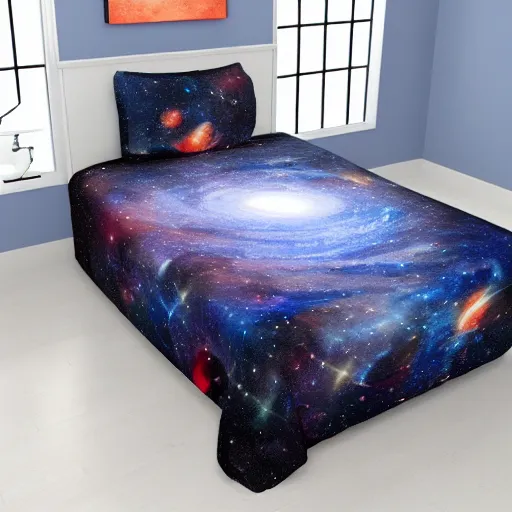 Prompt: Liminal space in outer space!!!, bed cover