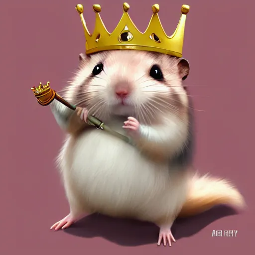 Prompt: A king hamster with a crown and a coat, digital art, artstation cgsociety masterpiece