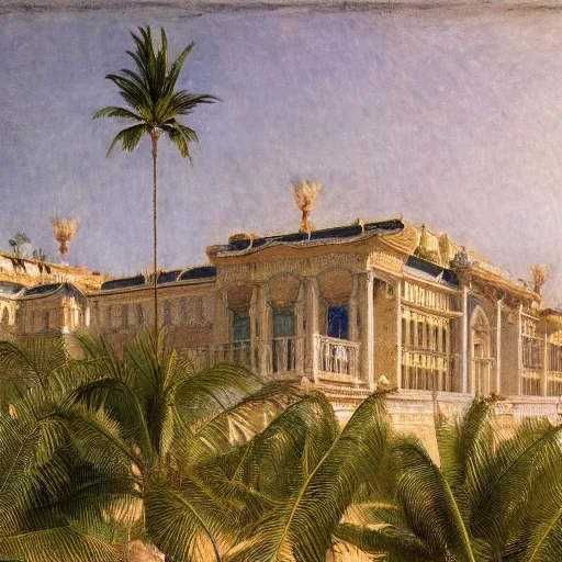 Prompt: a ultradetailed beautiful photo of the amazonas palace designed by jules bastien - lepage, hans belmer, frank weston and gustave baumann, beach, trending on artstation, mediterranean, palm trees, light sparkles, sharp focus, soft light, 8 k 4 k