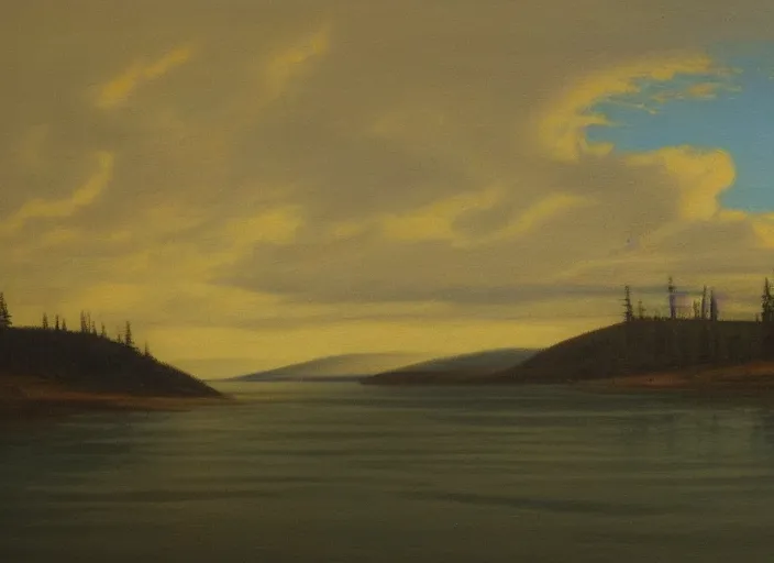 Prompt: hudson bay, canada in the style of hudson river school of art, oil on canvas