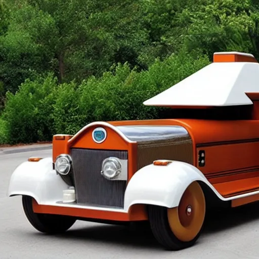 Prompt: frank lloyd wright styled car