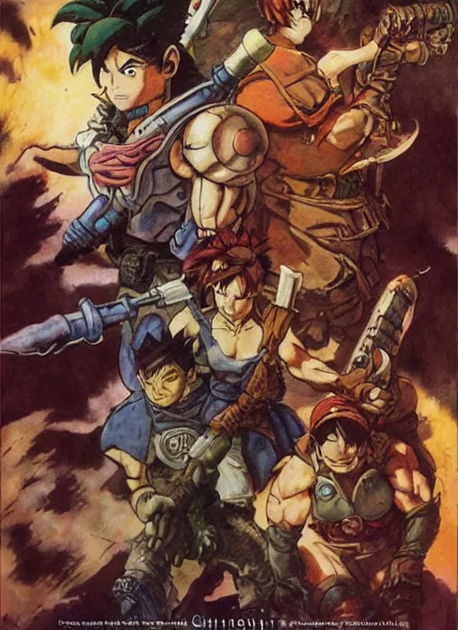 Image similar to epic movie poster for live - action remake of chrono trigger by frank frazetta