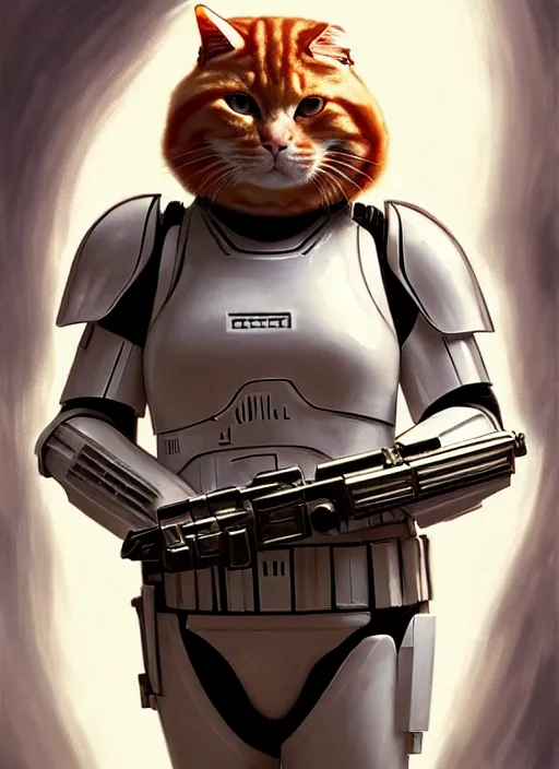 Prompt: a fat ginger cat in stormtrooper armour, star wars, beautiful glowing lights, sci - fi, stunning, intricate, elegant. highly detailed, digital painting. artstation. smooth. sharp focus. illustration. art by artgerm and greg rutkowski and alphonse mucha