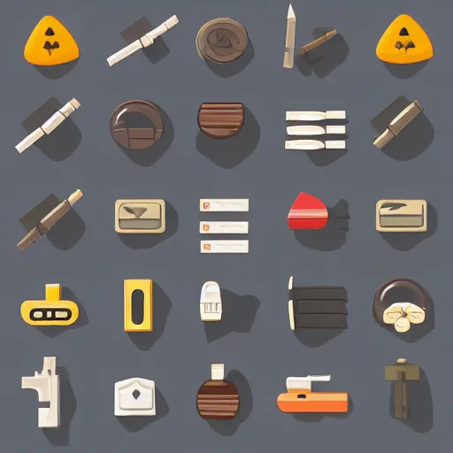 Prompt: collection of inventory icons, ammunition, modern, minimal