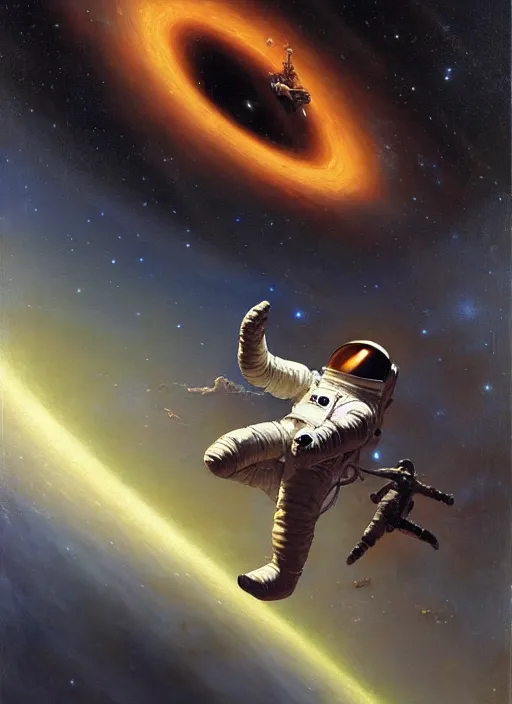 Prompt: an astronaut falling into a black hole, highly detailed painting by gaston bussiere, craig mullins, j. c. leyendecker 8 k