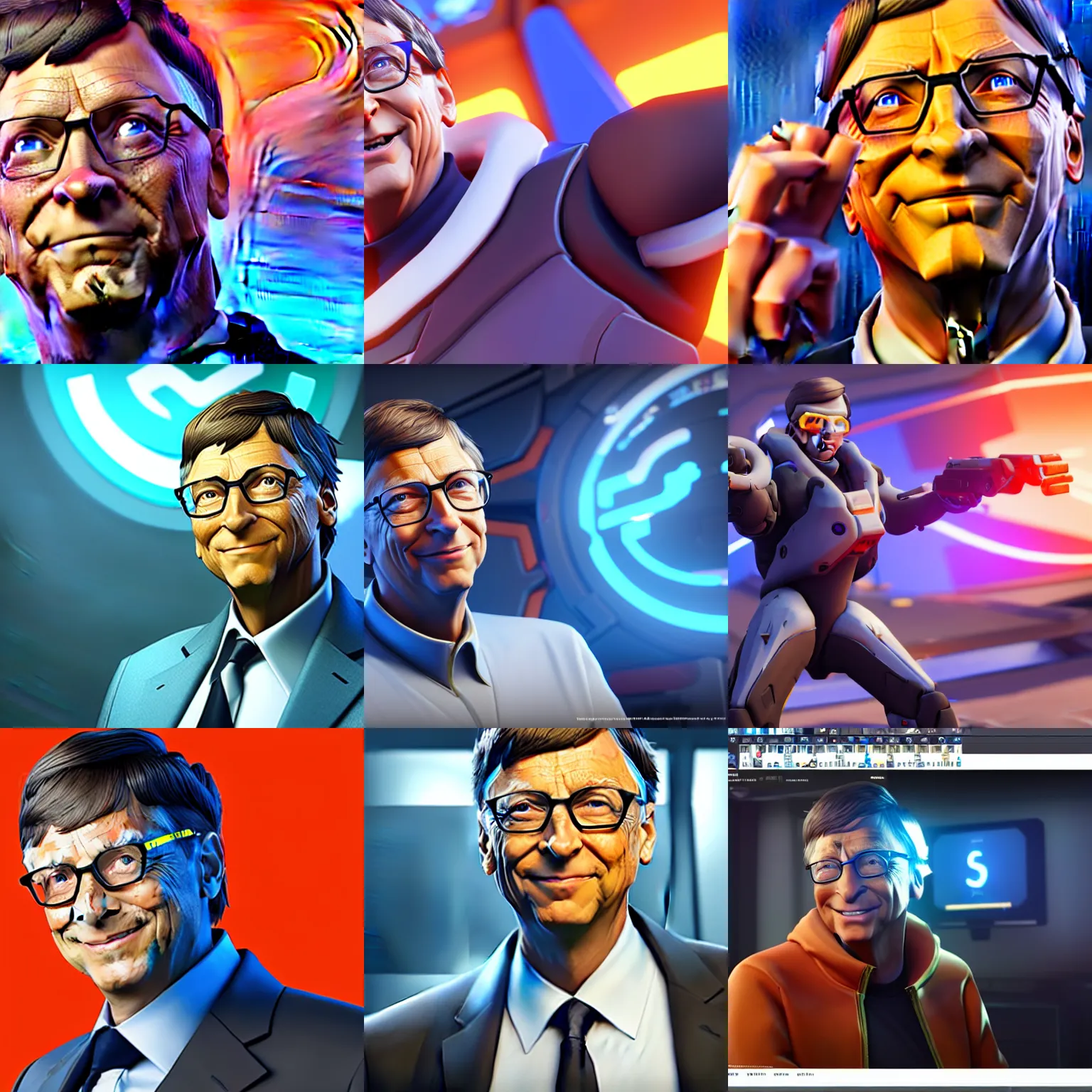 Prompt: digital art of bill gates in overwatch, official overwatch game art, trending on artstation, 8 k, rendered in octane, unreal engine