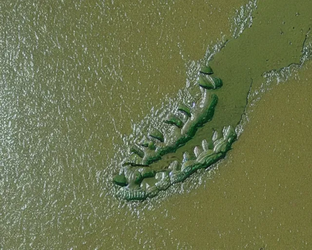 Image similar to satellite view of a town shaped like an alligator