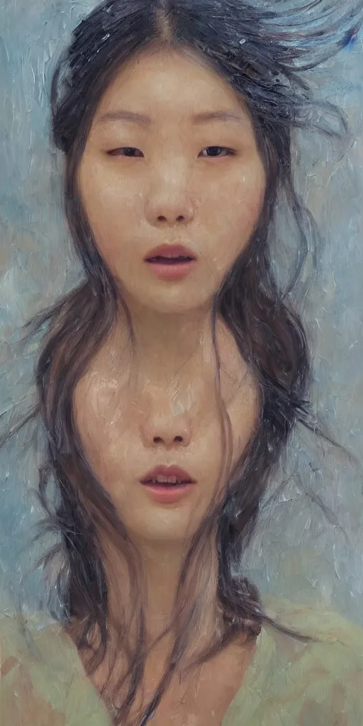 Prompt: beautiful highly detailed and expressive oil painting of a korean woman's face dissolving into petals, masterpiece, dynamic lighting,