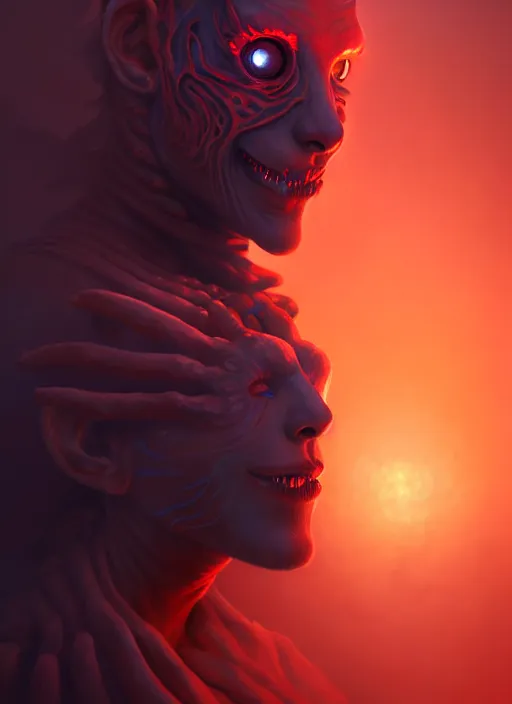 Prompt: full body painted cartoony portrait, red demon glowing eyes, gloomhaven, matte painting concept art, midjourney, beautifully backlit, swirly vibrant color lines, fantastically gaudy, aesthetic octane render, 8 k hd resolution, by ilya kuvshinov and cushart krentz and zdizslaw beksinski