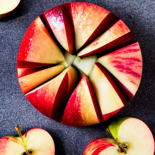 Image similar to close up image of a apple slice with bokeh bacground of cutting board and apple