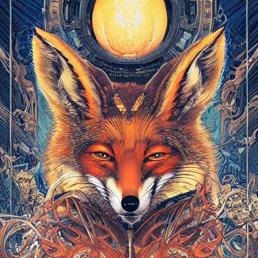 Prompt: portrait of crazy mister fox, symmetrical, by yoichi hatakenaka, masamune shirow, josan gonzales and dan mumford, ayami kojima, takato yamamoto, barclay shaw, karol bak, yukito kishiro