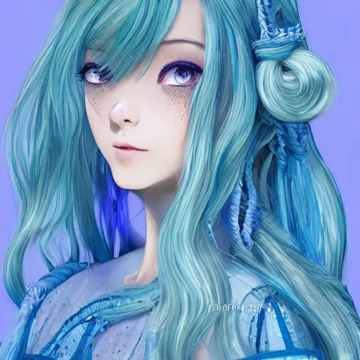 Prompt: 3D advanced digital art, a very cute and gorgeous woman wearing a dress made of water , full body, very long wavy azure blue hair, braided hair, white highlights in hair, azure blue watery eyes, full round face, japanese beautiful cute young J-Pop idol actress girl face, cinematic lighting, mid-shot, highly intricately detailed, trending on pixiv, Artstation, DeviantArt, NicoVideo, Steven Artgerm Lau, WLOP, RossDraws, RuanJia, James Jean, Andrei Riabovitchev, Totorrl, Marc Simonetti, Visual Key, and Sakimichan