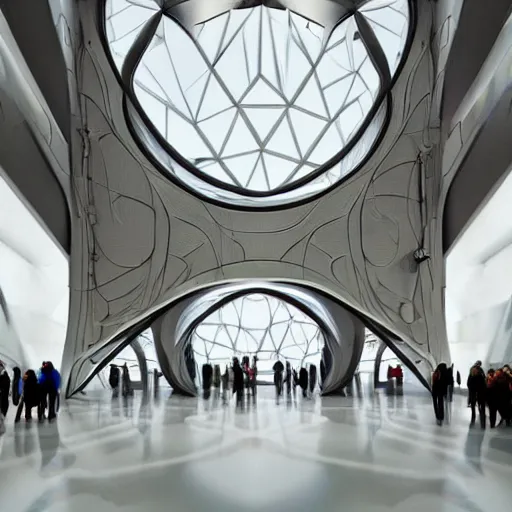 Image similar to extremely detailed ornate stunning beautiful futuristic museum interior by Zaha Hadid