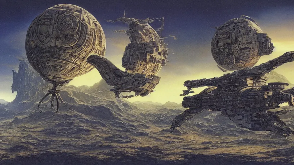 Image similar to organic dropship lander by michael whelan and bernie wrightson, epic cinematic matte painting