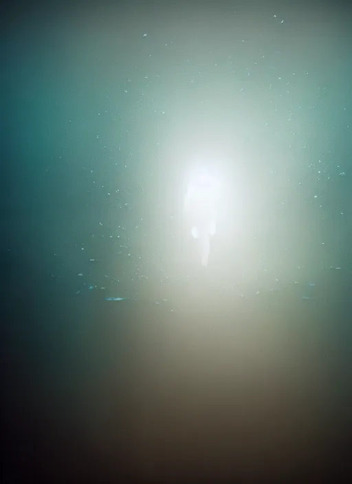 Prompt: crystallized human silhouette, large diffused glowing aura, long exposure, film grain, cinematic lighting, concept art, maximum detail, cgsociety, underwater, reflections, mirror