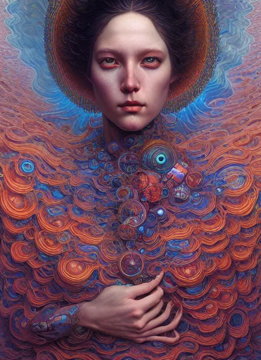 Prompt: hyper detailed masterpiece, psychedelic warpaint pattern, jean giraud, digital art painting, dream wave aesthetic, ethereal, artgerm, donato giancola, tom bagshaw