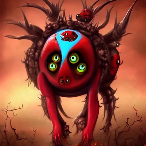 Prompt: ladybug as a monster, fantasy art style, scary atmosphere, nightmare - like dream