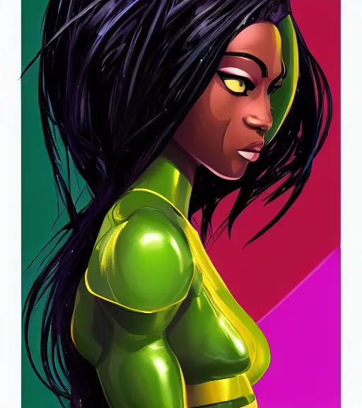 Image similar to a digital painting of a black female android with futuristic hair, side portrait, a comic book panel by Craig Thompson, behance contest winner, afrofuturism, marvel comics, official art, artstation hq