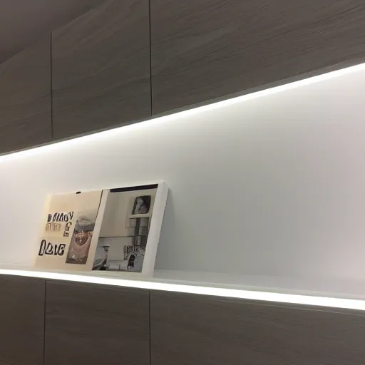 Prompt: led strip lighting on shelving, up close, homes and gardens, super detailed render, award winning