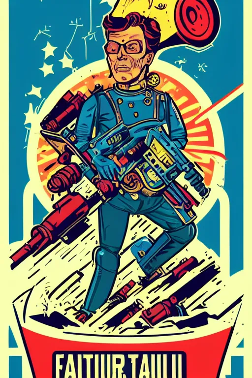 Image similar to fallout 7 6 retro futurist illustration art by butcher billy, sticker, colorful, illustration, highly detailed, simple, smooth and clean vector curves, no jagged lines, vector art, smooth andy warhol style