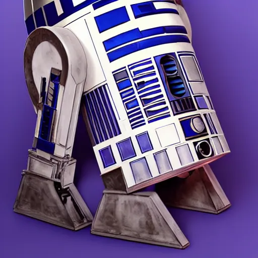 Prompt: r 2 - d 2 with purple and gold plating, realistic, detailed studio photo