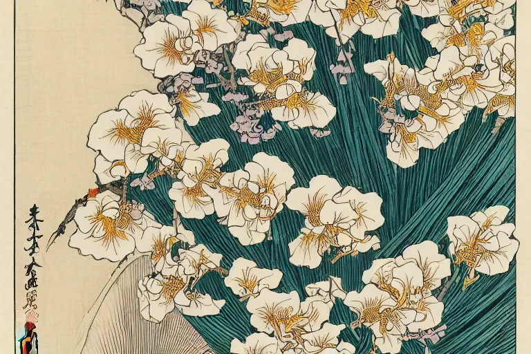 Prompt: a beautiful and hyperdetailed ukiyo - e drawing of tangled irises'leaves and flowers by katsushika hokusai, in style by utagawa kuniyoshi and utagawa hiroshige, japanese print art, intricate composition, elegant, complex!!, illustration, clean 4 k