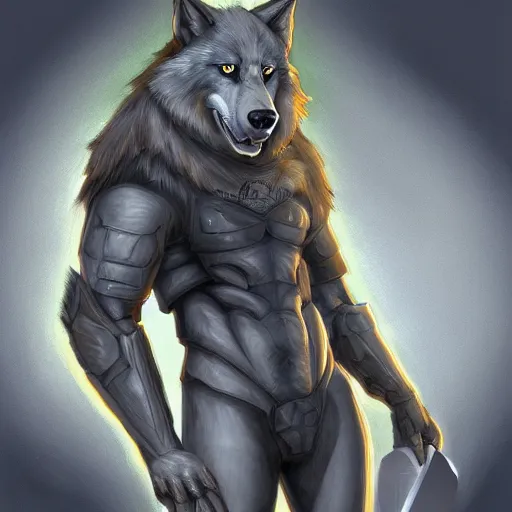 Image similar to a portrait of a wolf with carbon fiber armor and a knife sheathed on his hip, digital painting, furry fandom, furaffinity, detailed, professional