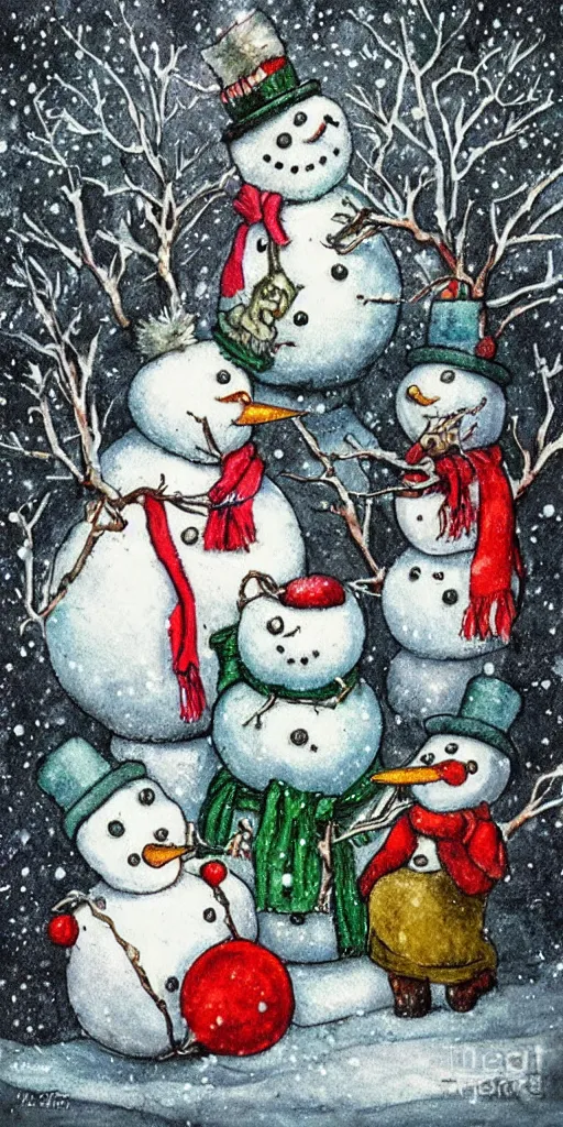 Prompt: a frosty snowman christmas scene by alexander jansson