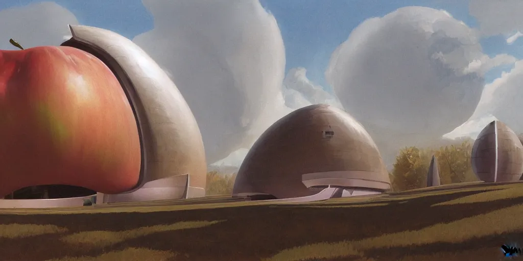 Image similar to a giant apple spaceship by aaron horkry and ralph mcquarrie