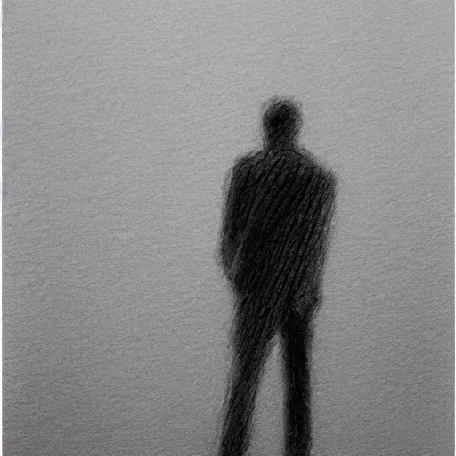 Image similar to a drawn man standing in the rain. pencil sketch.