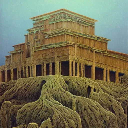 Image similar to Wooden Acropolis by zdzisław beksiński