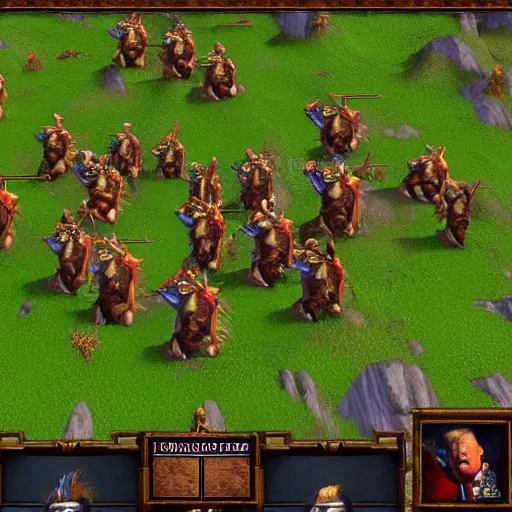 Image similar to Donald Trump as a unit in Warcraft 3, screenshot, 4k, high quality