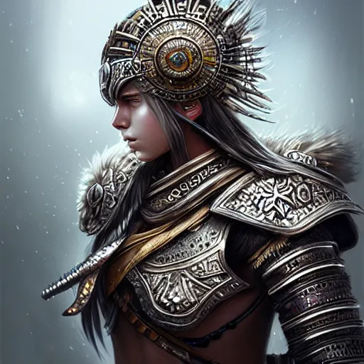 Image similar to beautiful extremely detailed intricate concept art depicting a warrior by wlop. shining jewelry. bcy. net