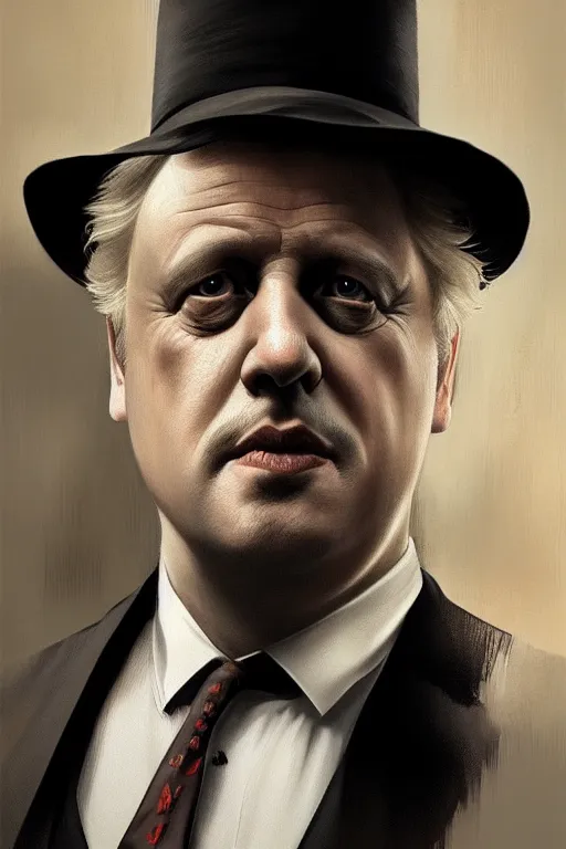 Image similar to Boris Johnson as Vito Corleone, realistic portrait, symmetrical, highly detailed, digital painting, artstation, concept art, smooth, sharp focus, illustration, cinematic lighting, art by artgerm and greg rutkowski and alphonse mucha