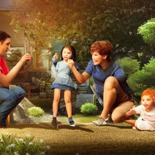 Image similar to a family scene from a future world where nanotechnology is ubiquitous