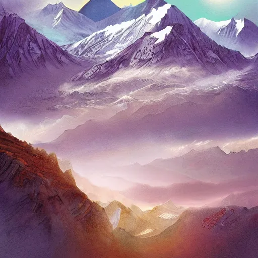 Prompt: omar shanti himalaya tibet, acrilic paint, digital, artstation, detailed intricate ink illustration, heavenly atmosphere, digital art, overdetailed art, concept art, complementing colors, trending on artstation, cgstudio, the most beautiful image ever created, dramatic, subtle, details, award winning artwork, beautiful scenery