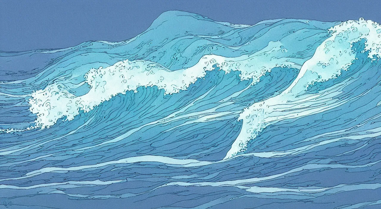 Image similar to Crashing ocean wave by Moebius, minimalist, detailed