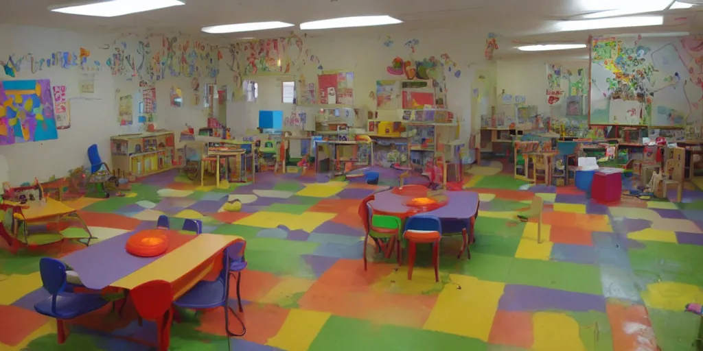 Image similar to childrens daycare indoors limital space, not well litt, creepy photo