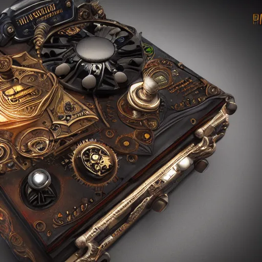 Prompt: steampunk playstation 6 console, Insanely detailed and intricate, clean photorealistic realistic, hyper-realistic, super detailed, realistic octane render, 8K, hd wallpaper