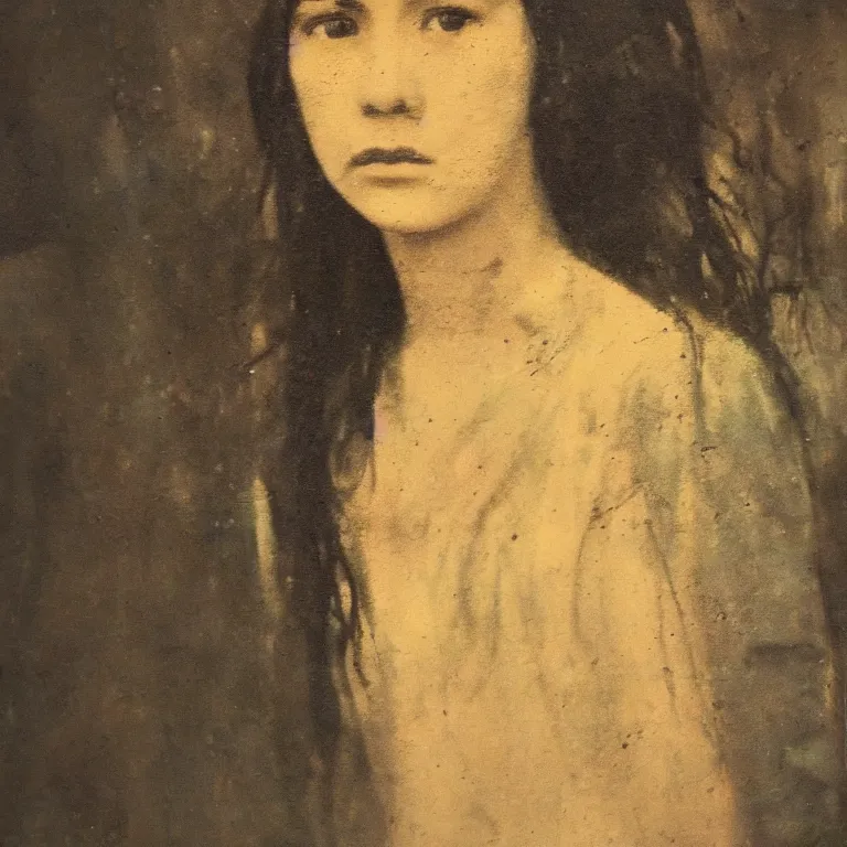 Image similar to tinted Antique tintype of Beautiful warmly lit close up expressionistic studio portrait of young teenage She-Hulk frowning severely, impasto oil painting heavy brushstrokes by Cy Twombly and Anselm Kiefer , trending on artstation dramatic lighting abstract Expressionism