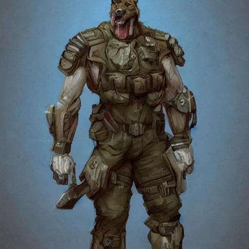 Image similar to a wounded humanoid german shepherd beast - man in military style, sitting on the bed, highly detailed portrait, digital painting, artstation, concept art, smooth, sharp foccus ilustration, artstation