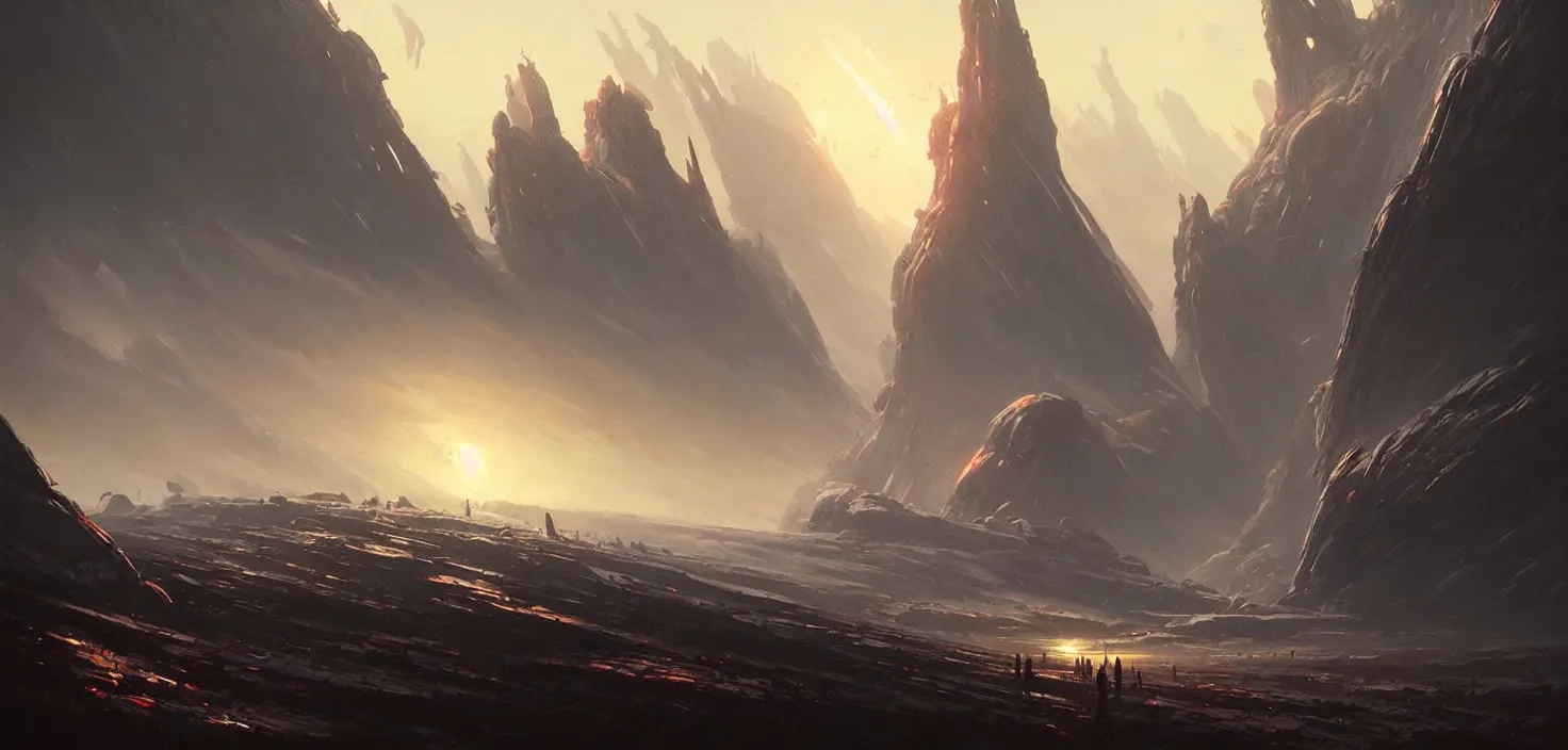 Image similar to an alien landscape, by greg rutkowski, trending on artstation