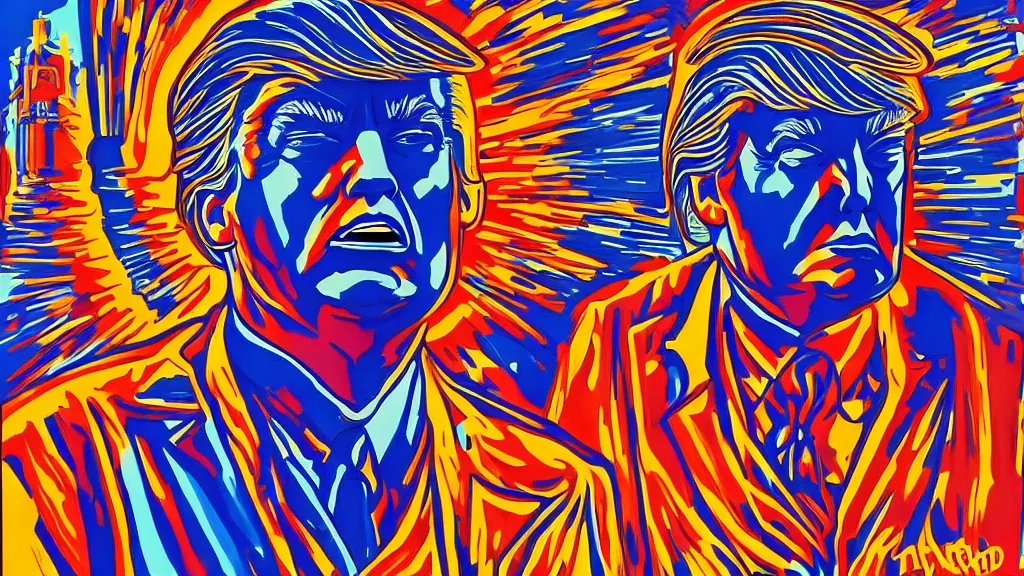 Image similar to donald trump apotheosis in the style of syd mead and alex grey