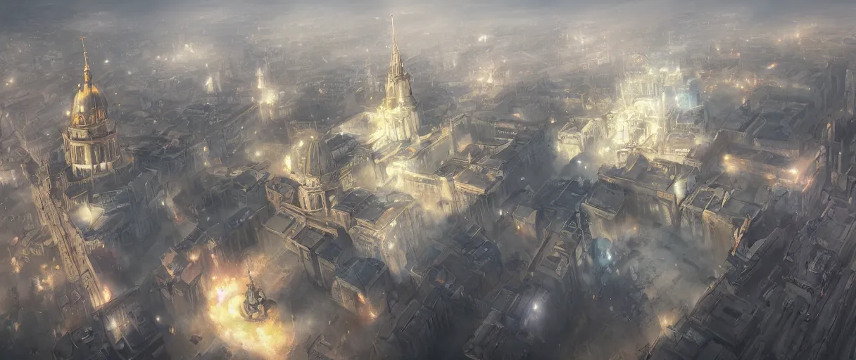 Image similar to futuristic nazi german city, Berlin cathedral, concept art, digital painting, style of jordan grimmer, futuristic, volumetric lighting, view from above, symmetrical