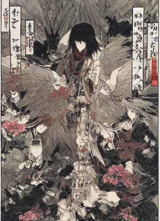 Image similar to battle between good and evil , battle between angels and demons, by and Takato Yamamoto and Yoshitaka Amano, high resolution, ultra detailed