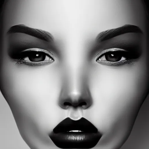 Prompt: black and white vogue extreme closeup portrait by wlop of a beautiful female model, high contrast, digital illustration