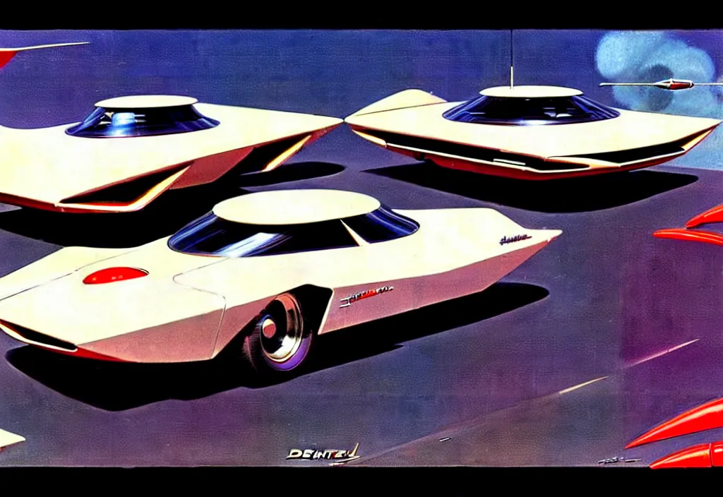 Prompt: an extremely complex and advanced car from the 1960s, extreme plus resolution fantasy concept art, intricate details to everything visible, sharp lighting, Dramatic light by Denis Villeneuve, strong emphasis on Syd Mead and Robert McCall