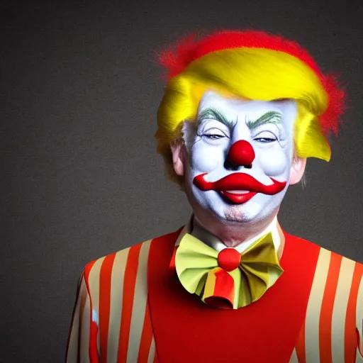 Image similar to donald trump dressed as a clown, photo, high details, 8k resolution