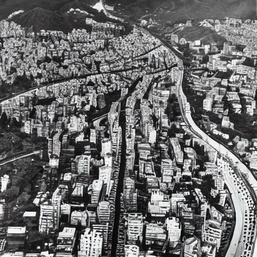 Prompt: A stunning aerial view of Japan in the 50s by Vincent Lau