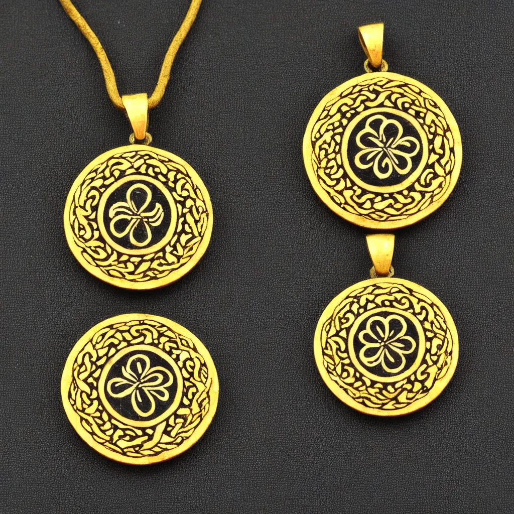 Prompt: pendant of luck inlaid in cotton, realistic, clean, golden ratio